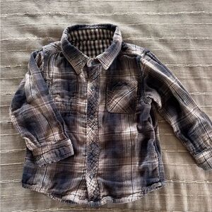 Bitz Kids Reversible Long-Sleeve Plaid Shirt - Blue & Cream